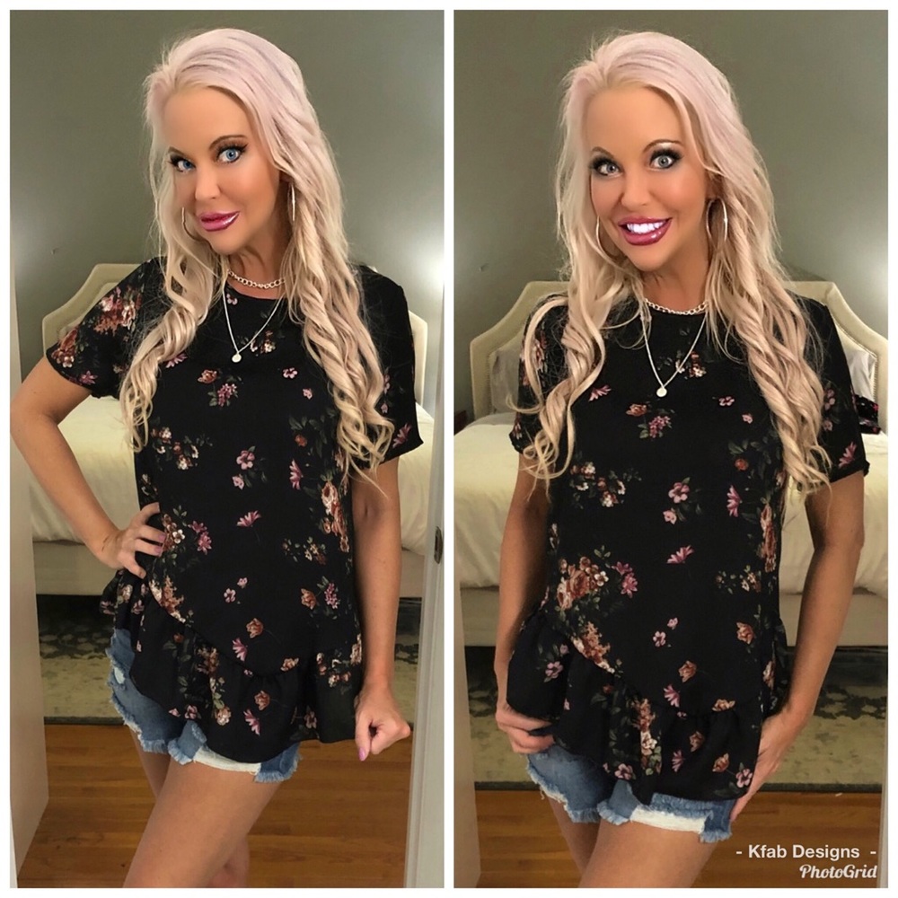 LAST 1! 🛍Short Sleeve Asymmetric Ruffle Hem Tunic - Picture 3 of 3